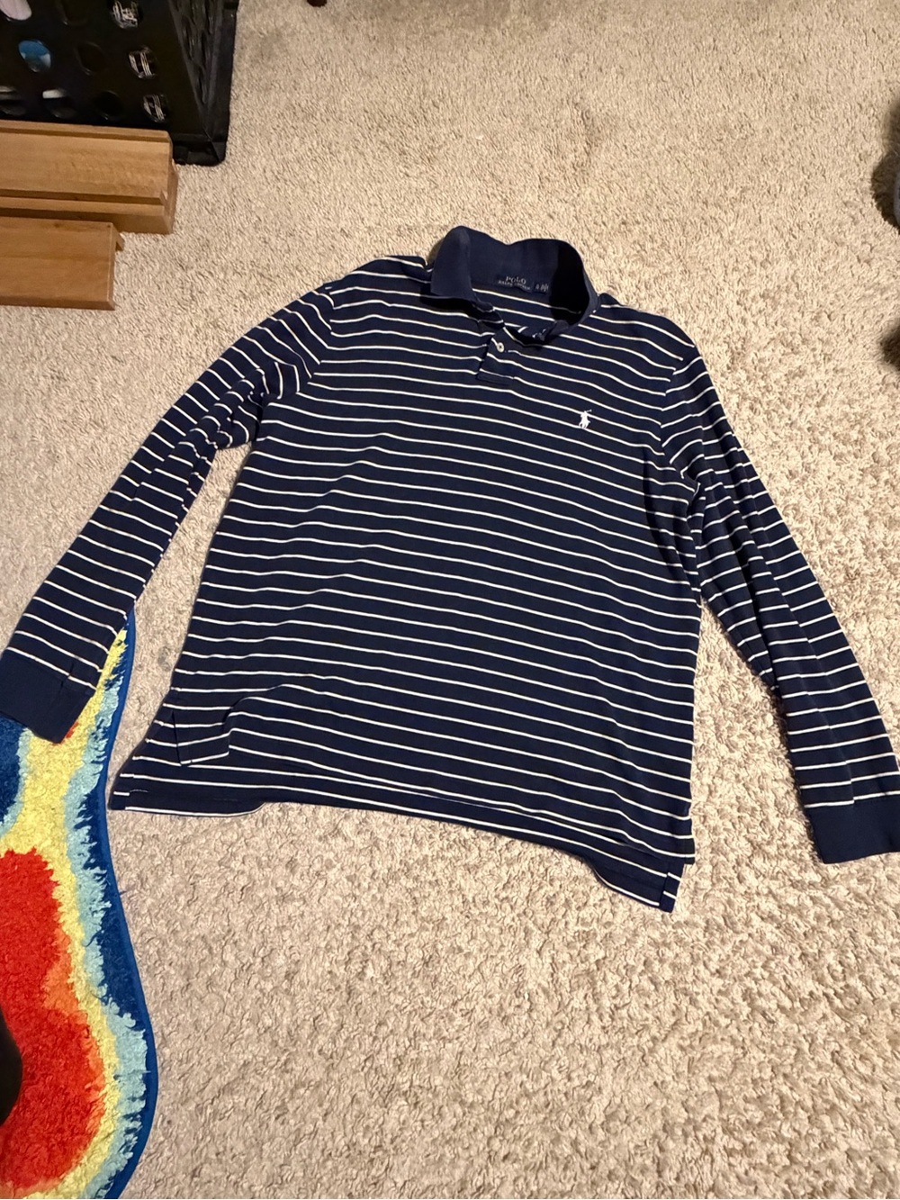 Polo by Ralph Lauren Navy and White Striped Long-Sleeve Polo
